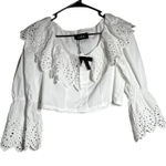 Cider White Eyelet Ruffle Off Shoulder Long Sleeve Cropped Top Blouse M Photo 0