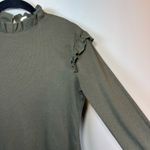 Ruffle Long Sleeve Ribbed Blouse Shirt Olive Green Ruffle Neck & Shoulder Medium Photo 2