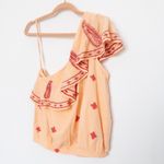 Free People  Womens Top Size XS‎ Peach Red Embroidered One Shoulder Ruffle Boho Photo 2