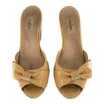 Valentino Garavani VALENTINO Camel Tan Patent Leather Bow Peep Toe Espadrille Mules Size 40 Photo 1