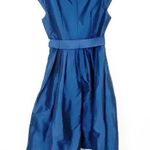 Eshakti Quincy Navy Belted Back Bow Lined Cap Sleeves Pleated Dress, Size 10 Photo 1