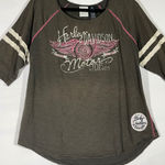 Harley Davidson  Motorcycles Womens Tee Graphic Print Baseball Tee Brown Pink 1X Photo 0