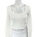 Hollister White Square Neck Open Knit Crochet Long Sleeve Crop Sweater Top Sz S Photo 0