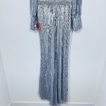 Mac Duggal  Silver Sequin Long Sleeve V Neck Elegant Evening Gown‎ Black Tie 10 Photo 2