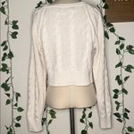 Aerie Chunky Knit Puff Sleeve Cropped Cardigan Sweater Ivory Cream White Trendy Photo 7