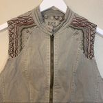 BKE  Outerwear womens brown embroidered zip up pocket motorcycle vest size L Photo 2