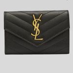 Saint Laurent  - YSL Monogram Small Flap Wallet - Grained Leather - Black W/ Gold Photo 1