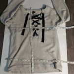 The Limited  Women's Gray/Black Lace Up Tie Front V-Neck Sweatshirt S Casual Cozy Photo 3