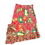 Jams World  Red Floral Skirt Limited Edition Small Ruffle Rayon Elastic Midi Photo 0