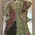 Derek Lam  10 Crosby Green And Pink Cheetah Print Ruffle Blouse Size 4 Small Photo 0