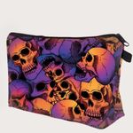 Skull Halloween 80’s Zipper Makeup Bag New Photo 2