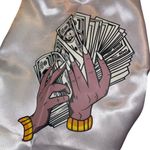 NWOT Women’s Varsity Jacket Pink Tan Decal On Sleeve Size 2XL Satin Sleeves Photo 3