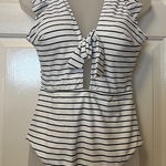 Cupshe  White and Black Stripe Ruffle One Piece Swimsuit Photo 0