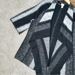 Chico's Chico’s Emma Striped Cardigan Wool Blend Cozy Black & Gray Draped Open-Front Photo 2