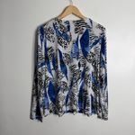 Laura Ashley  Trip Ready Knit Cardigan Large White Blue Black Button Front NWT Photo 1