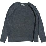 Vince  Wool Textured Knit Asymmetric Zip leather trim gray sweater Womens Small Photo 0