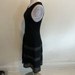Parker Black Sleeveless Fit n Flare Leather Laser Cut Dress Photo 3