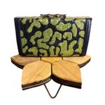 Elaine Turner Green Navy Embellished Clutch Mini Bag With Mirror Photo 0