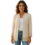 Textured Embellished Jacket Topper Ivory Gold Size 8 Medium Or Chicos 1 Photo 1