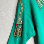 VTG Victoria Harbour Green Beaded Tassel Holiday Sweater Womens M Christmas Glam Size M Photo 5