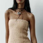 ZARA Women's Fuzzy Teddy Tube Top Shirt in a cream or tan color Photo 0