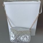 Silver Quilted Mini Evening Bag Micro Purse Gold Chain Metallic Party Bag Photo 4