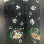 Vintage Lord & Taylor Christmas Cardigan Snow Flakes Fur Hood Beaded Zip Up M Black Size M Photo 8