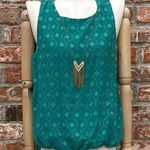 By & By teal sleeveless boho top with an attached long gold necklace / M / EUC Size M Photo 0