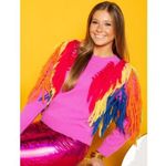 Queen of Sparkles Rainbow Fringe Sweater Size Medium M Pink Photo 0
