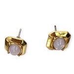 Vintage Gold Plated Oval OPAL STUD EARRINGS 9.5mm Wide by 11mm Long Rectangle Photo 2