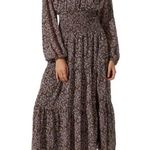 ASTR ππ Mock Neck Smocked Waist Maxi Dress ~ Brown & Purple Ditsy Floral M NWT Photo 4