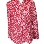 Talbots Petite Small White Pink Elephant Print Top Blouse Button Roll-Tab Cotton Photo 1