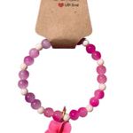 Pink, Purple & White Beaded Bracelet with Flower Charm Handmade Pink Photo 0