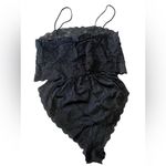 First Love  Vintage 70s Black Goth Romantic Floral Lace Lingerie Romper Teddie Photo 7