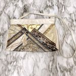 Vintage Cream Gold Leather Patchwork Crossbody Clutch Purse 80s Glam Mob Wife Photo 0