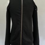 Central Park West New Distressed Cold Shoulder Zip Back Los Feliz Sweatshirt Black Photo 12