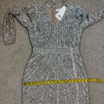 Mac Duggal  93676 Beaded Lace V-Neck Midi Dress Taupe Silver 6 Photo 9