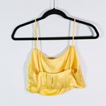 Wilfred Aritzia Sonnet Ruched Satin Scoop Neck Crop Top Camisole Tank Top Yellow Photo 3