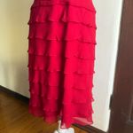 Tadashi Shoji Red Silk Chiffon Ruffle Skirt Halter Sheath Cocktail Dress Medium Photo 4
