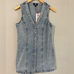 Frye  Denim Button Front Dress Small Sleeveless V-Neck Stretch Jean Mini Photo 2