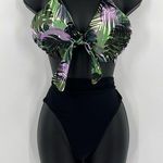 Swimsuits For All Tropical Floral Print Bikini 2 Piece Set Top Size 12 Bottoms 8 Green Photo 0