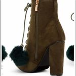 Catherine Malandrino Olive Green Fur Pom Pom Ankle Bootie Photo 2