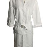 Buttons T Milano 2 pc Top Pencil Skirt Set 14 White V Neck Cuffed Sleeve Zip Photo 0