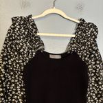 Anthropologie By Woven Ruffle Sleeve Sweater Black White Floral Medium Party Photo 5