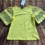 By Design Womens Scoop Neck Flutter Sleeve Crochet Trim Lemon Verbena Top Sz M Photo 3