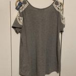 Don’t You Dare Gray &White Top Women’s Size Medium Cut Out Sleeve Lace Edging Photo 4