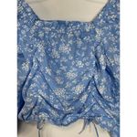 Speed Limit Womens Blouse Cropped Square Neck Drawstring Floral Blue Medium Photo 8