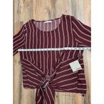 Active USA NWT Active‎ USA Striped Tie Front Blouse Maroon White Long Sleeve Top L Photo 5