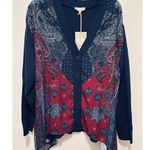 DG2 by Diane Gilman SoftEase Combo Printed Scarf Front Cardigan 2X NWT Blue Photo 2