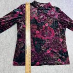 Massini Vintage Velvet Romantic Floral Mock Neck Mandarin Collar Top Women's L Photo 4